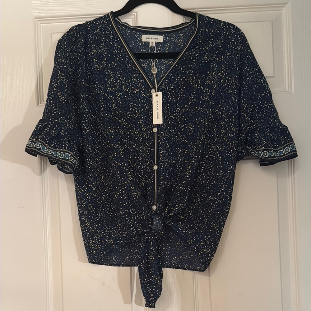 Max Studio Blue Tie Front Blouse